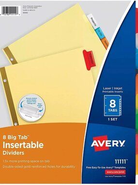 Avery 8-Tab Binder Dividers, Insertable Multicolor Big Tabs - SET OF 2